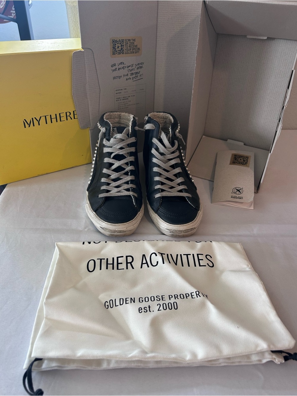 Golden Goose Black High-Top Sneakers with Silver Studs and White Laces - Picture 7 of 10